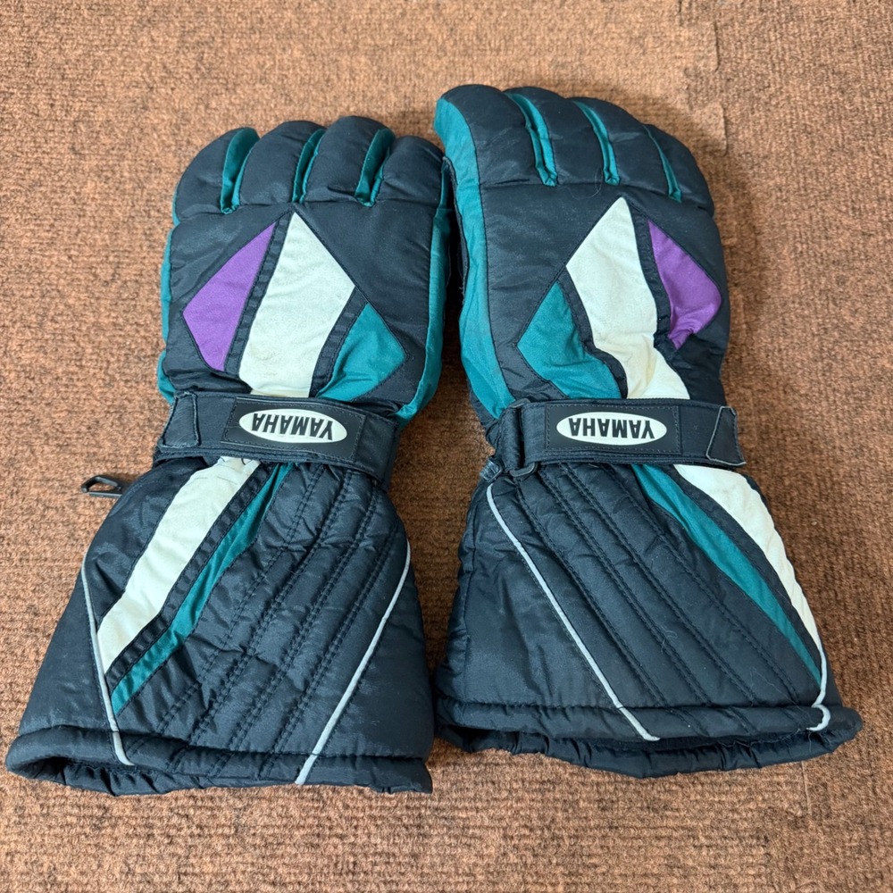 Yamaha Vintage Snowmobile Gloves Mens XXL Black Teal Purple Winter Ski Gauntlet